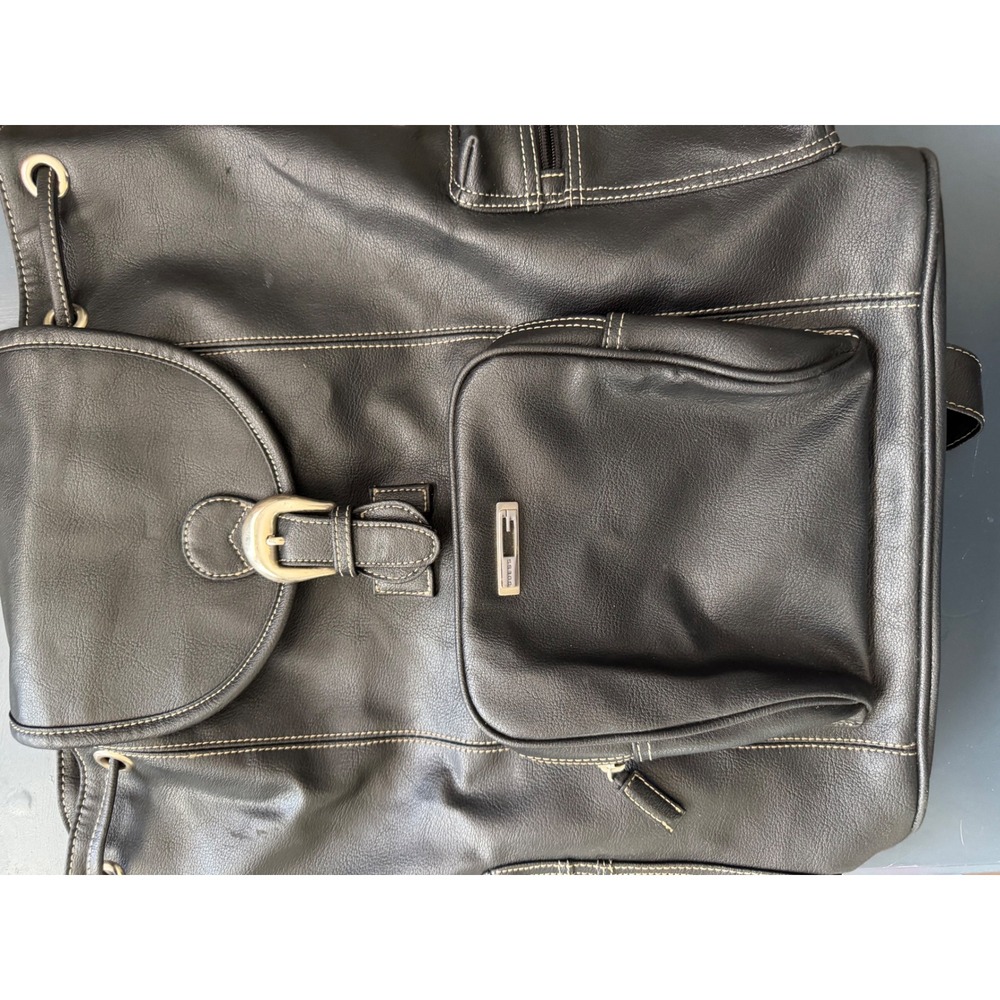 Guess Black Pebbled Faux‎ Leather Backpack Contrast Stitch Gold Tone Hardware
